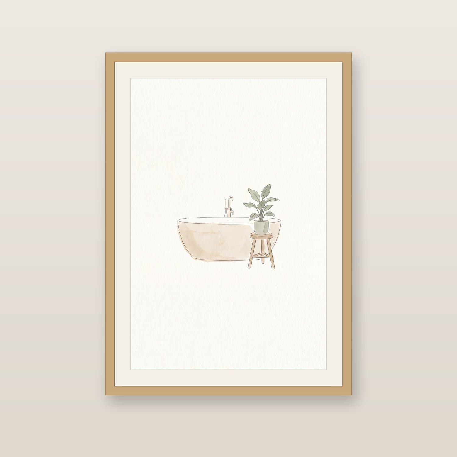 Close-up detail of the Bathtub Japandi art print