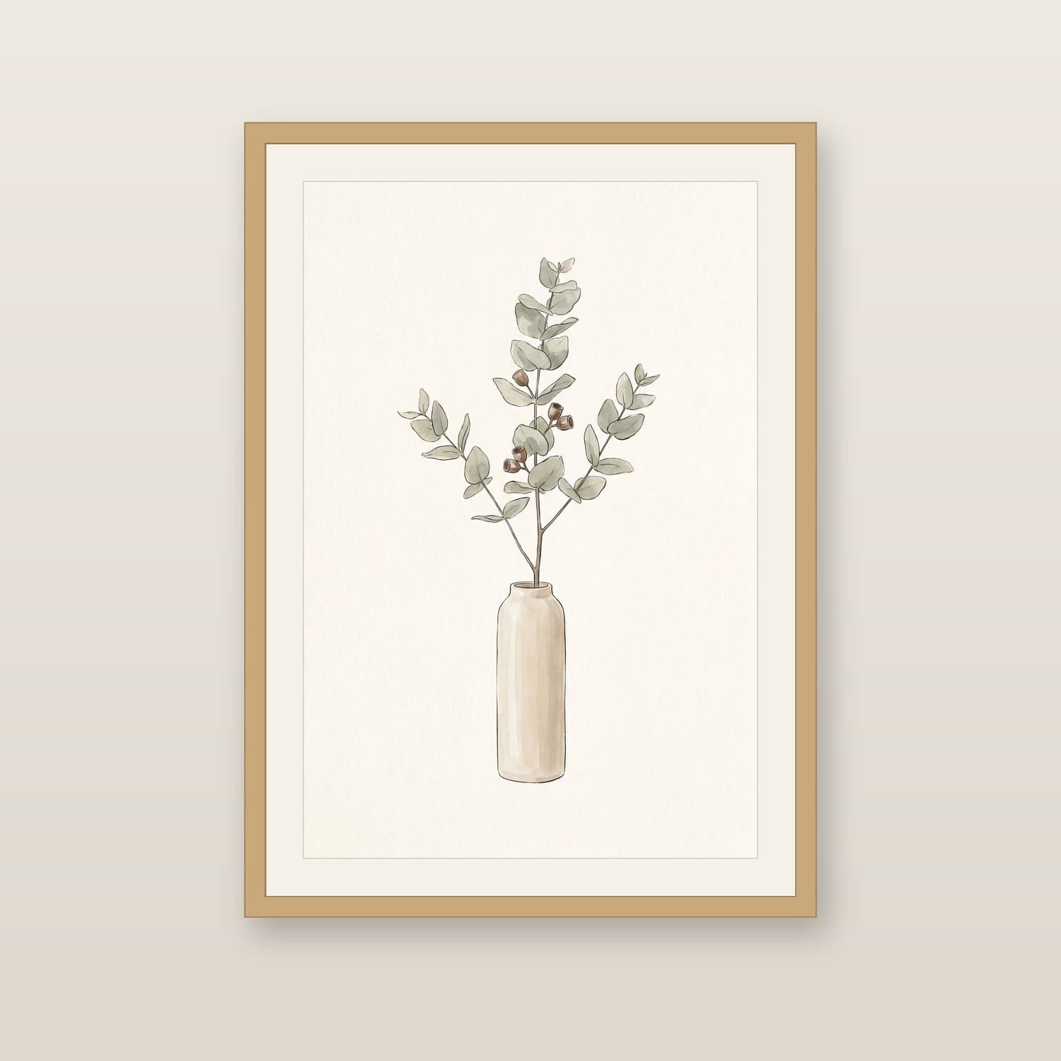 Close-up detail of the Eucalyptus Japandi art print