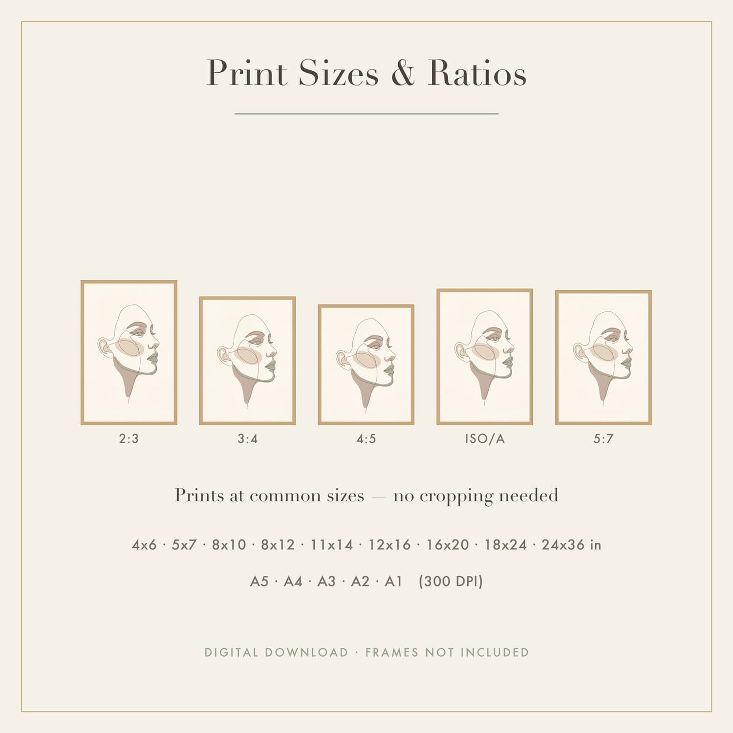 Face Line Art Japandi print shown framed at an angle