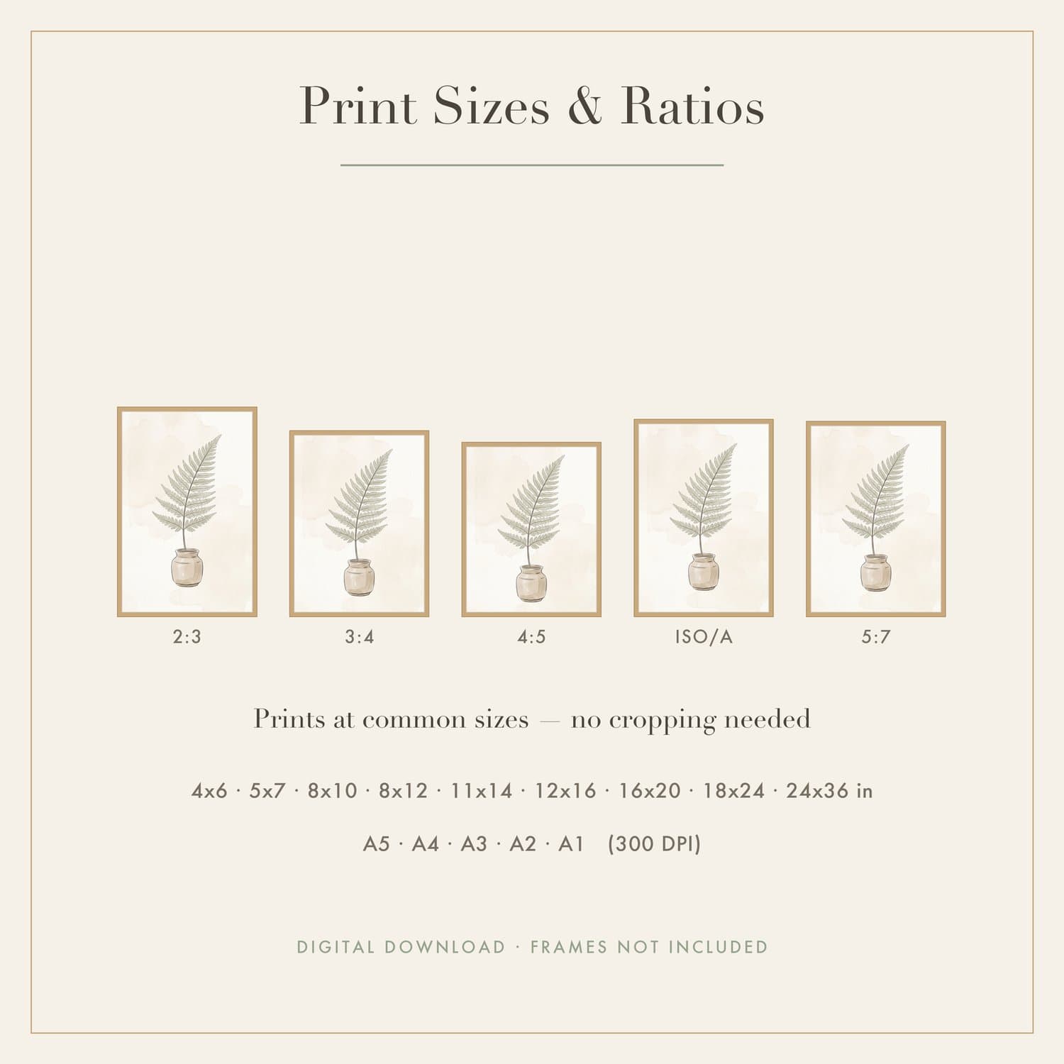 Fern Japandi print shown framed at an angle