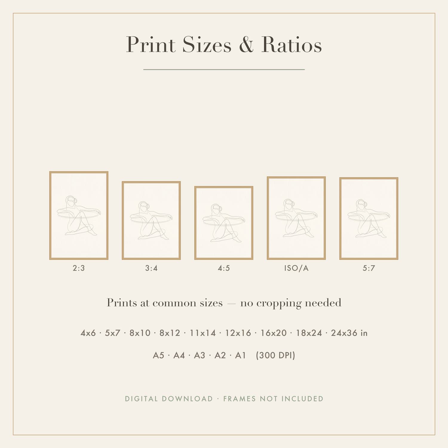 Self Care Line Art Japandi print shown framed at an angle