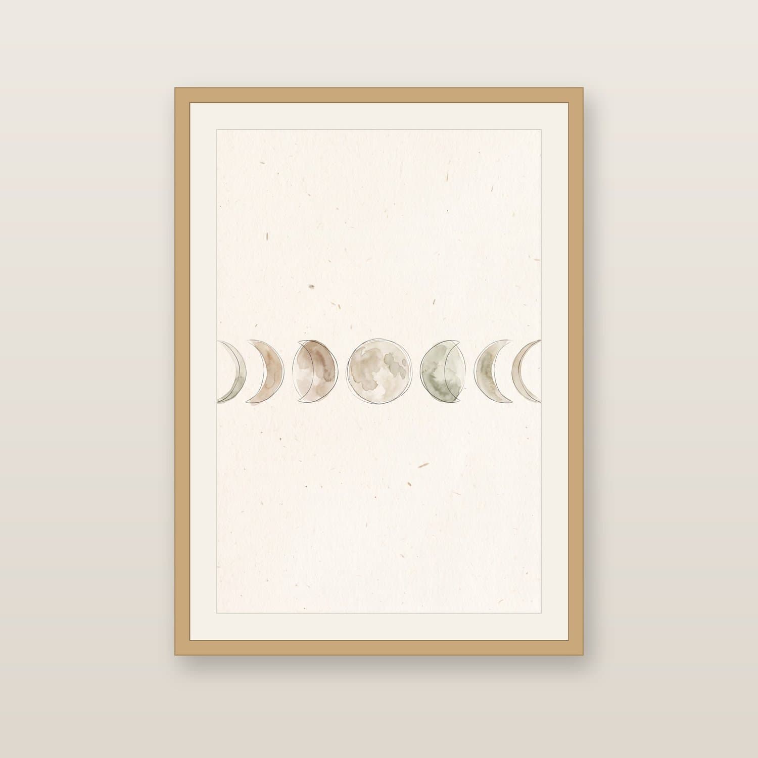 Close-up detail of the Moon Phases Japandi art print