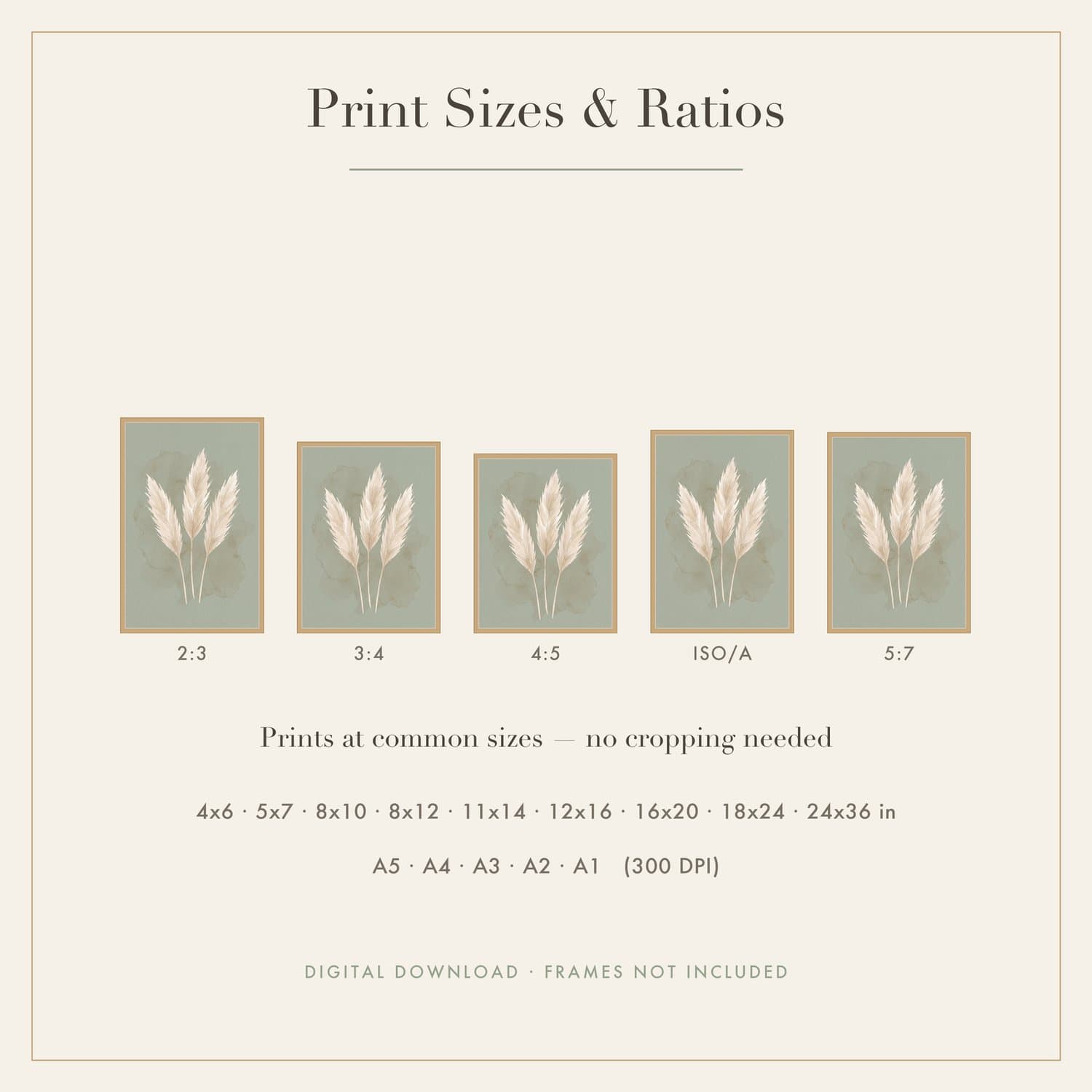 Pampas Grass Japandi print shown framed at an angle