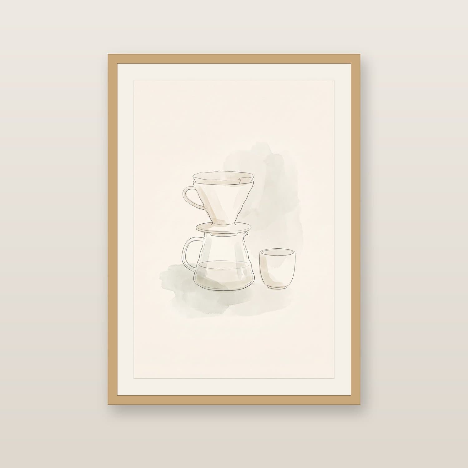 Close-up detail of the Coffee Pour Over Japandi art print