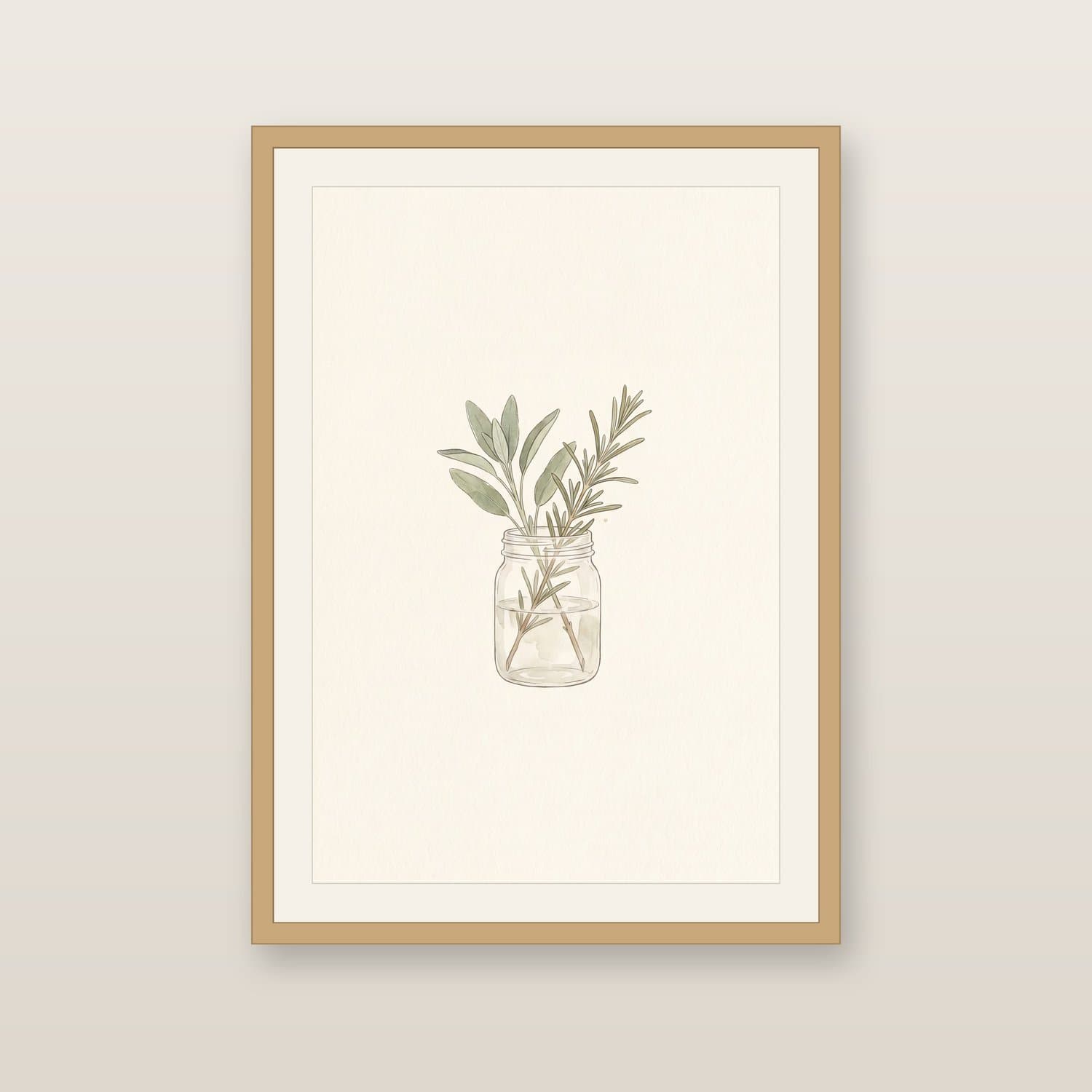 Close-up detail of the Kitchen Herbs Japandi art print