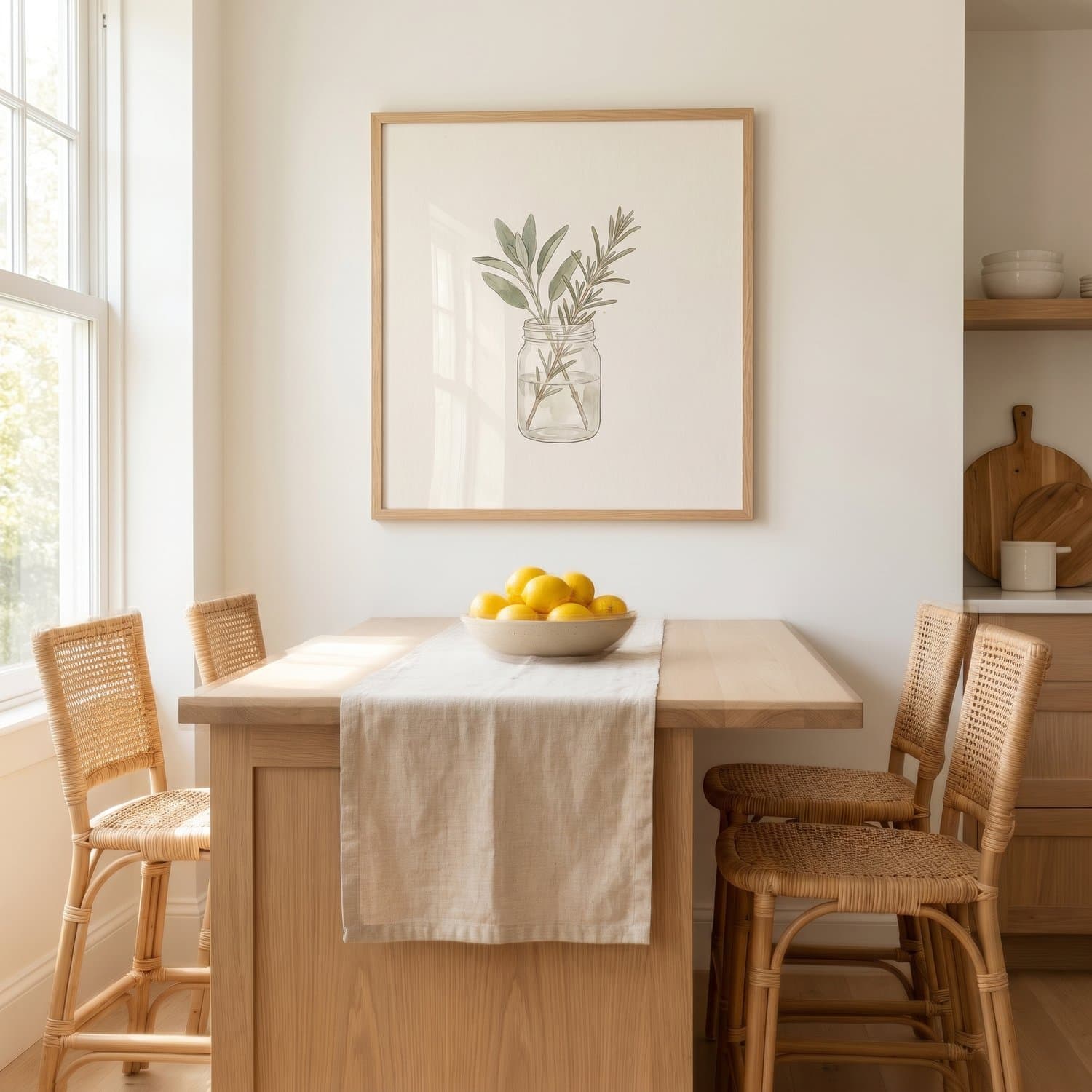 Kitchen Herbs Japandi print styled on a kitchen wall