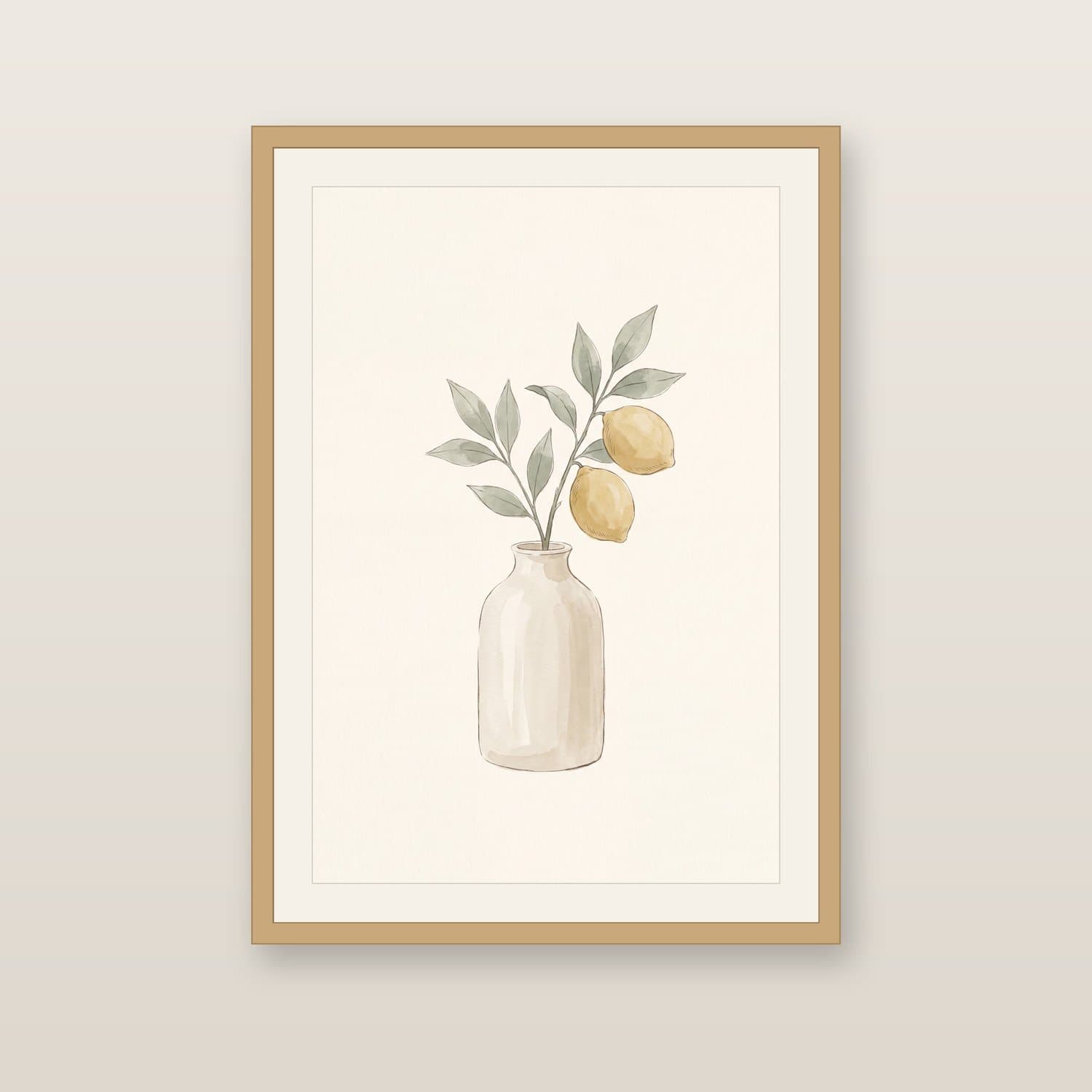 Close-up detail of the Lemon Branch Japandi art print