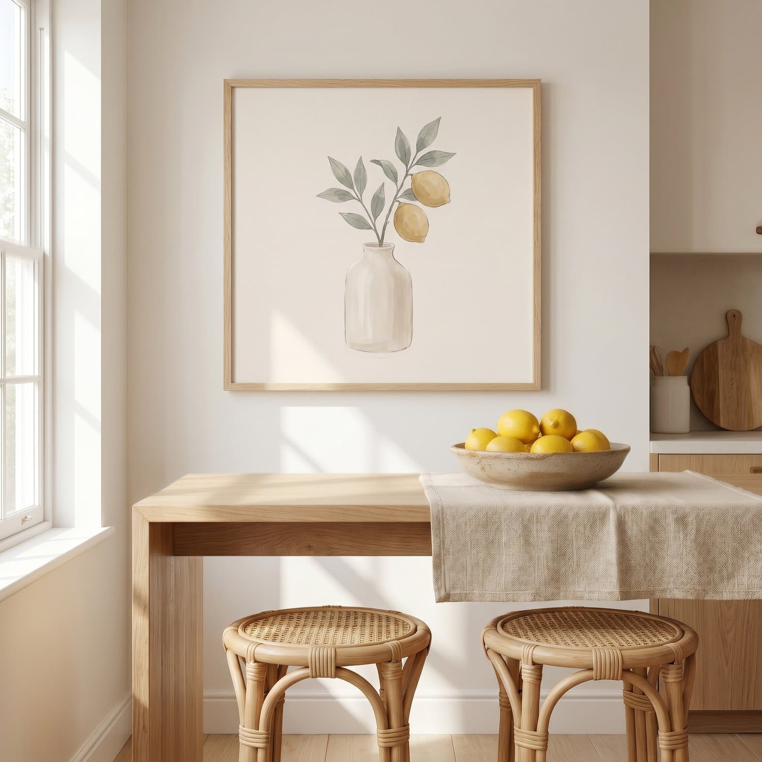 Lemon Branch Japandi print styled on a kitchen wall