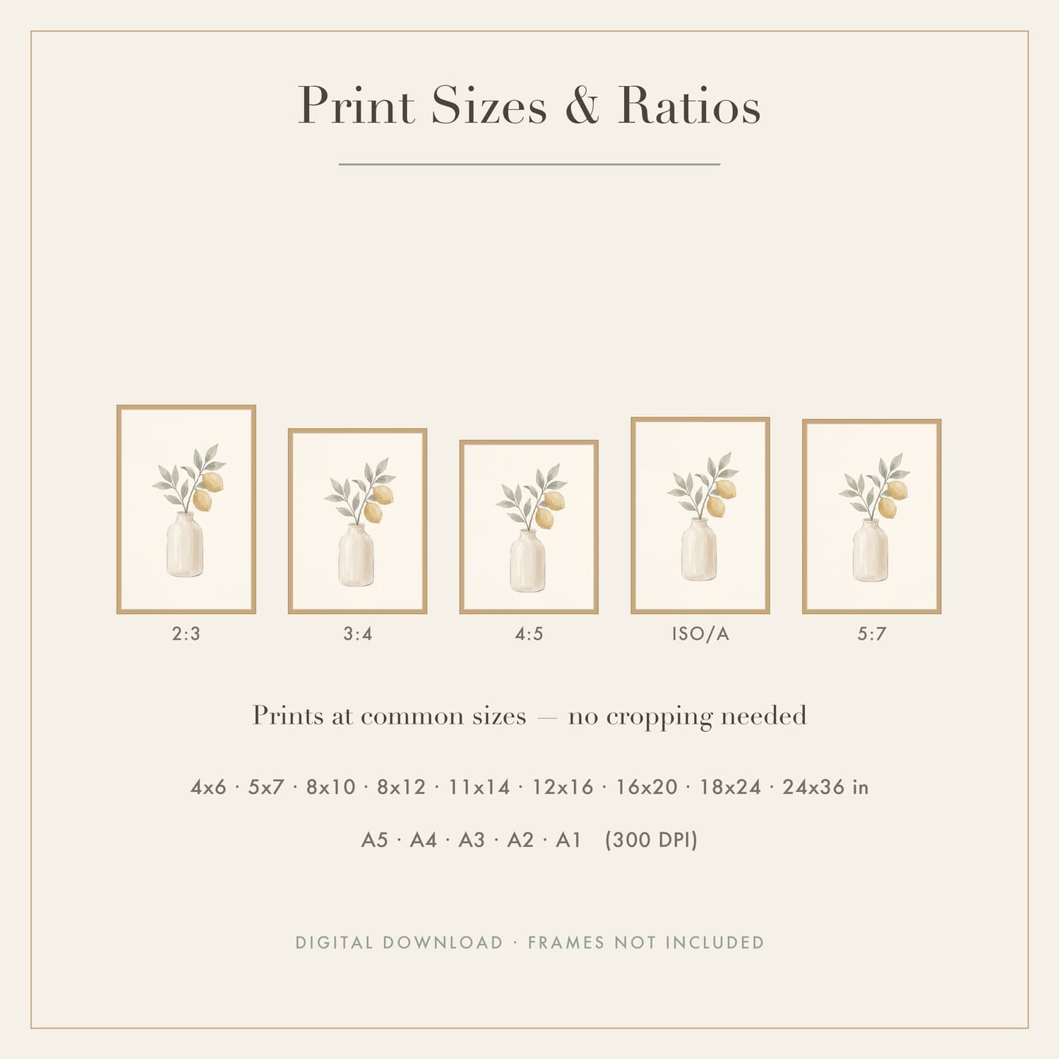 Lemon Branch Japandi print shown framed at an angle