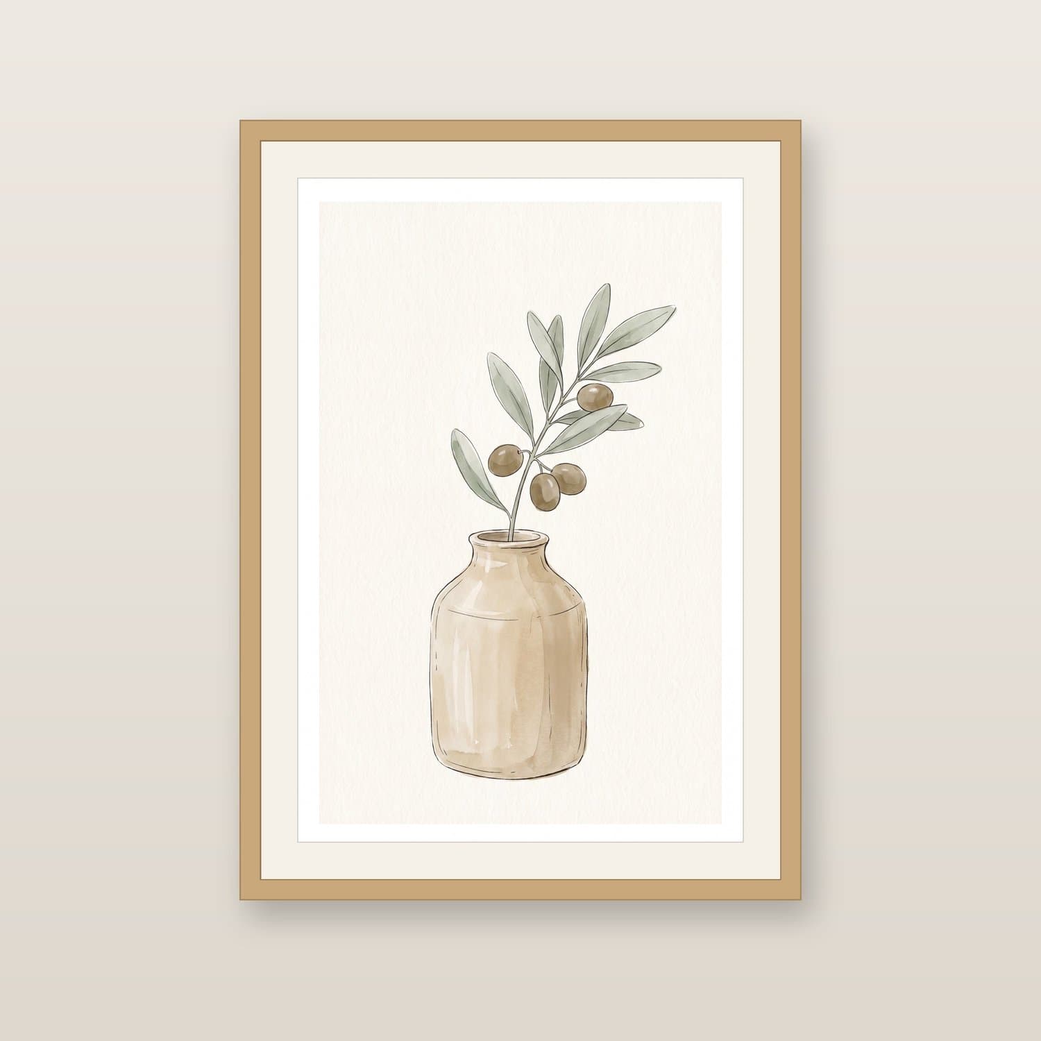 Close-up detail of the Olive Branch Japandi art print