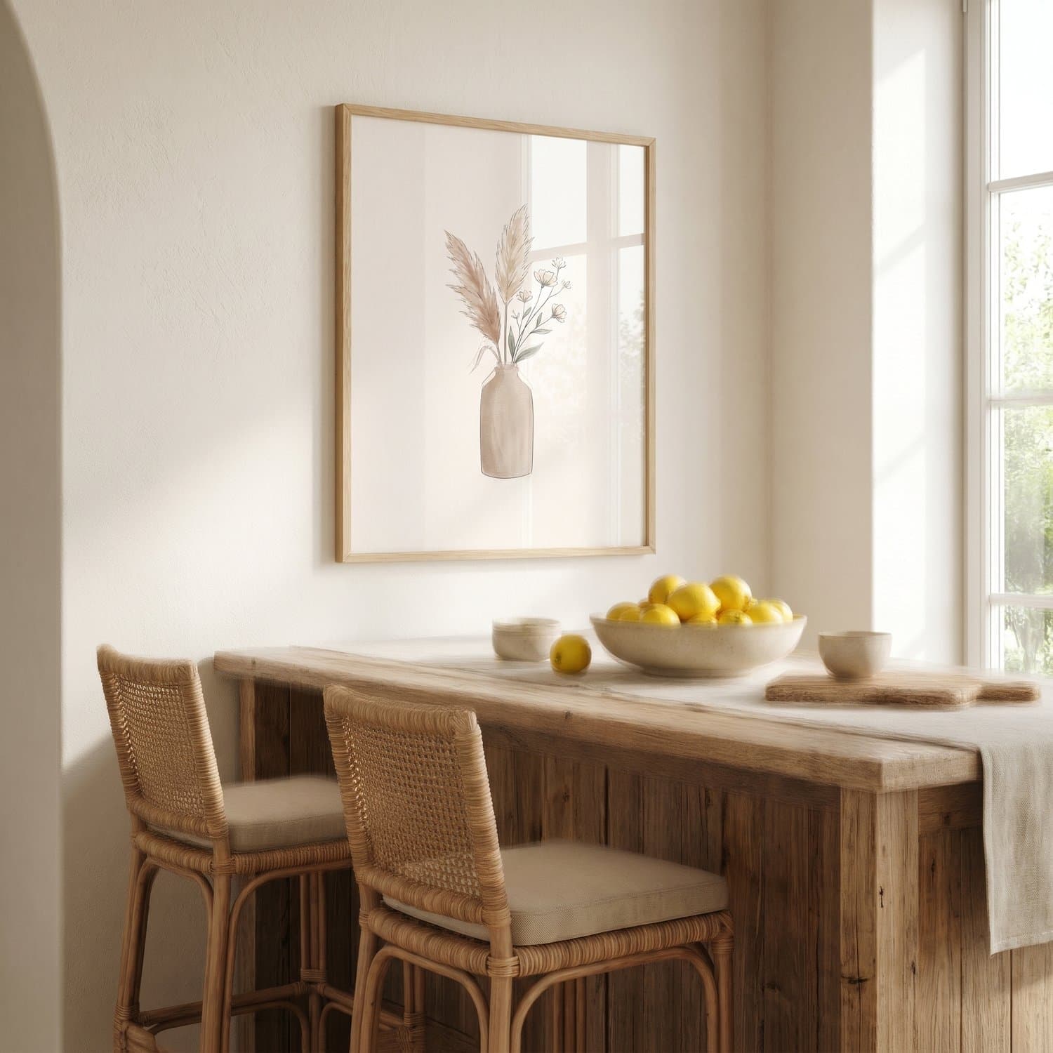 Pampas Grass Japandi print styled on a kitchen wall