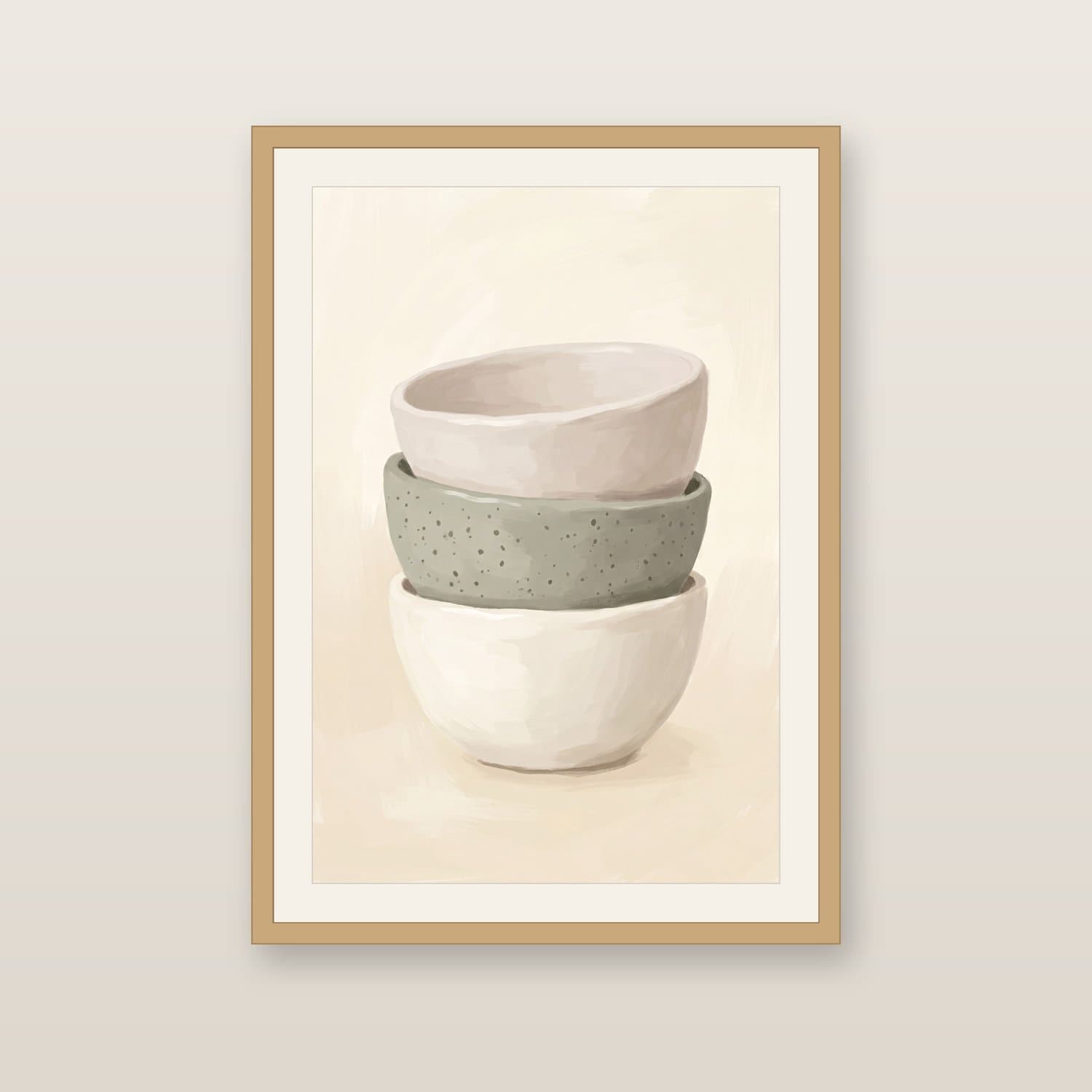 Close-up detail of the Pottery Bowls Japandi art print