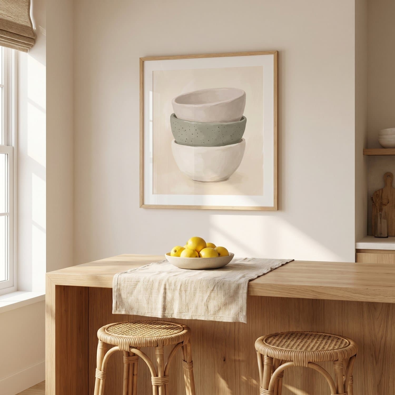 Pottery Bowls Japandi print styled on a kitchen wall