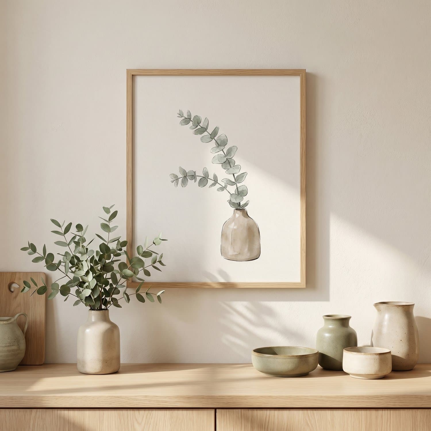 Kitchen — Set of 9 Japandi print styled on a kitchen wall