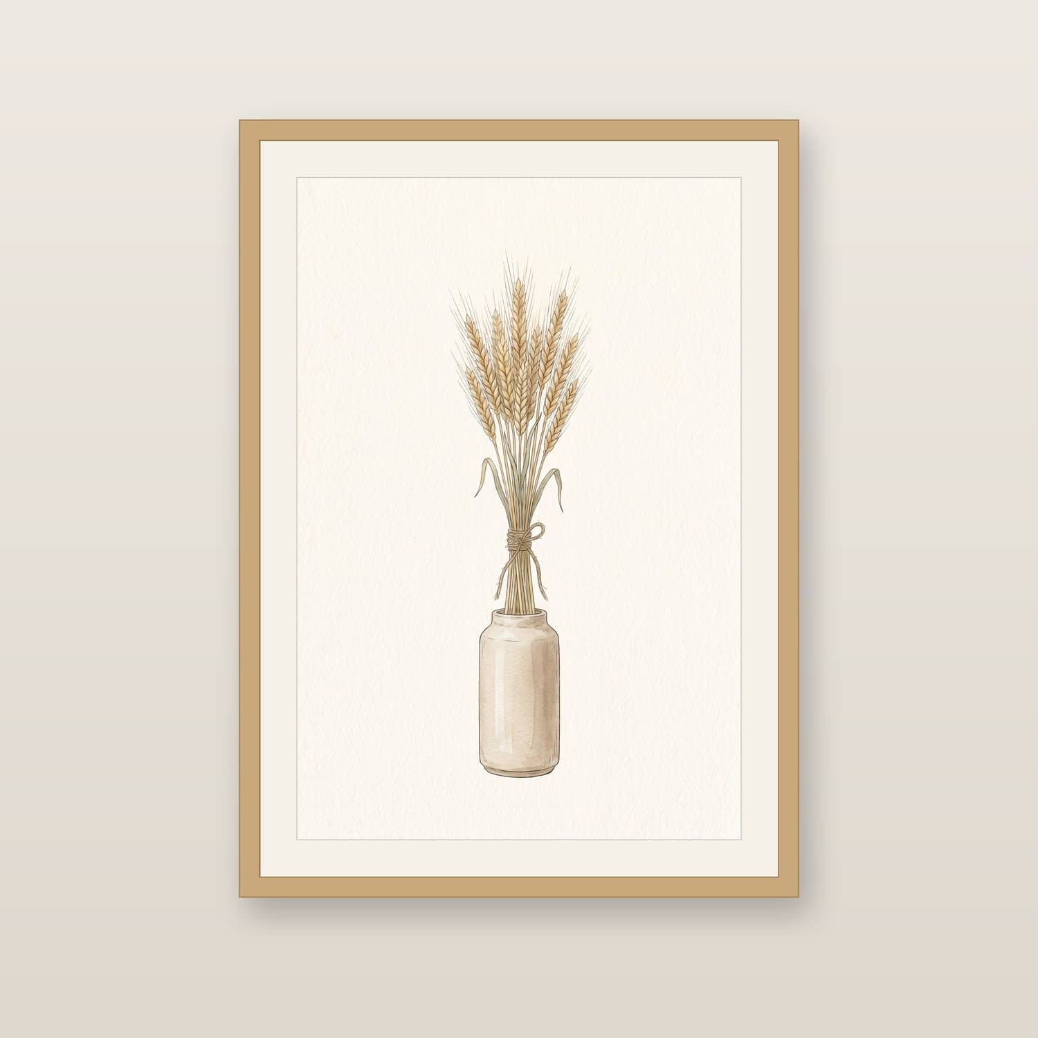 Close-up detail of the Wheat Japandi art print
