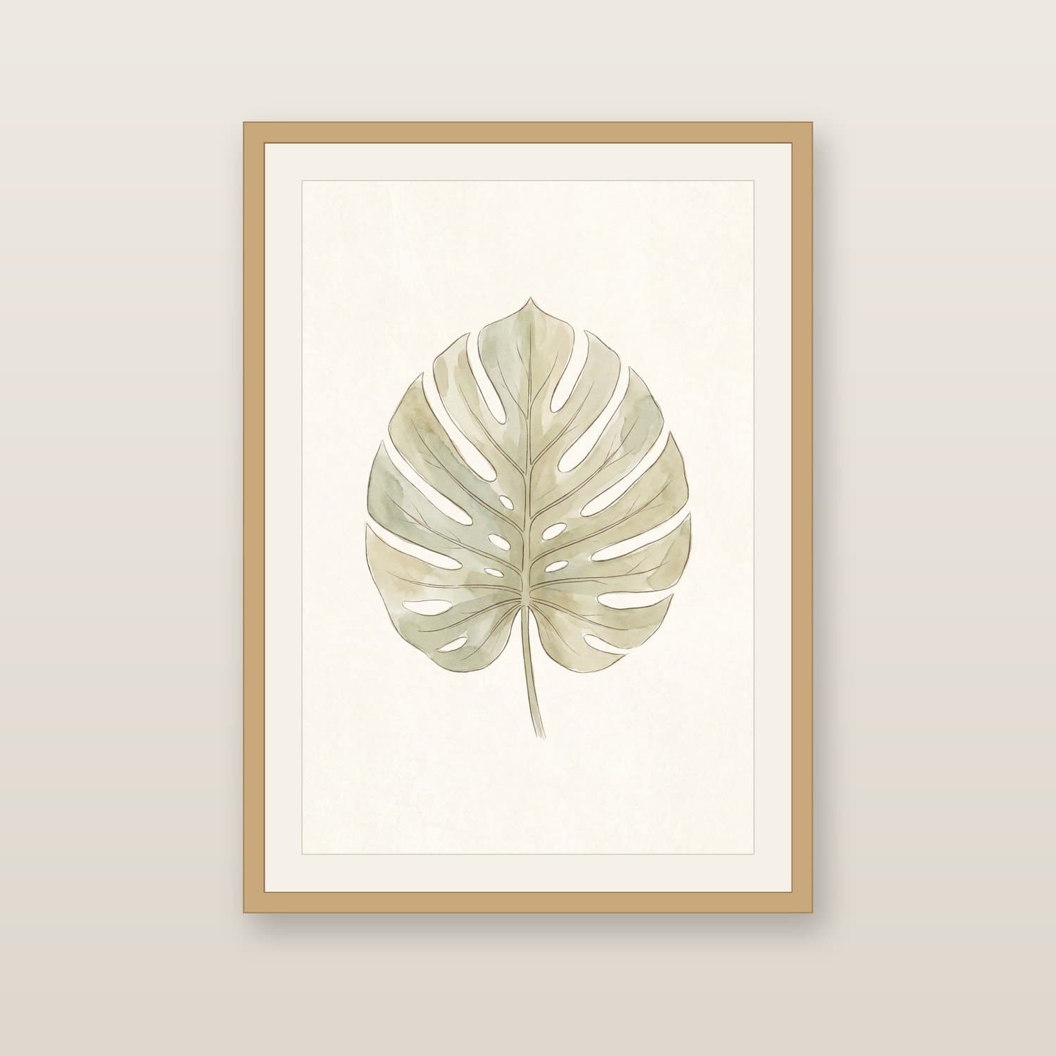 Close-up detail of the Monstera Leaf Japandi art print