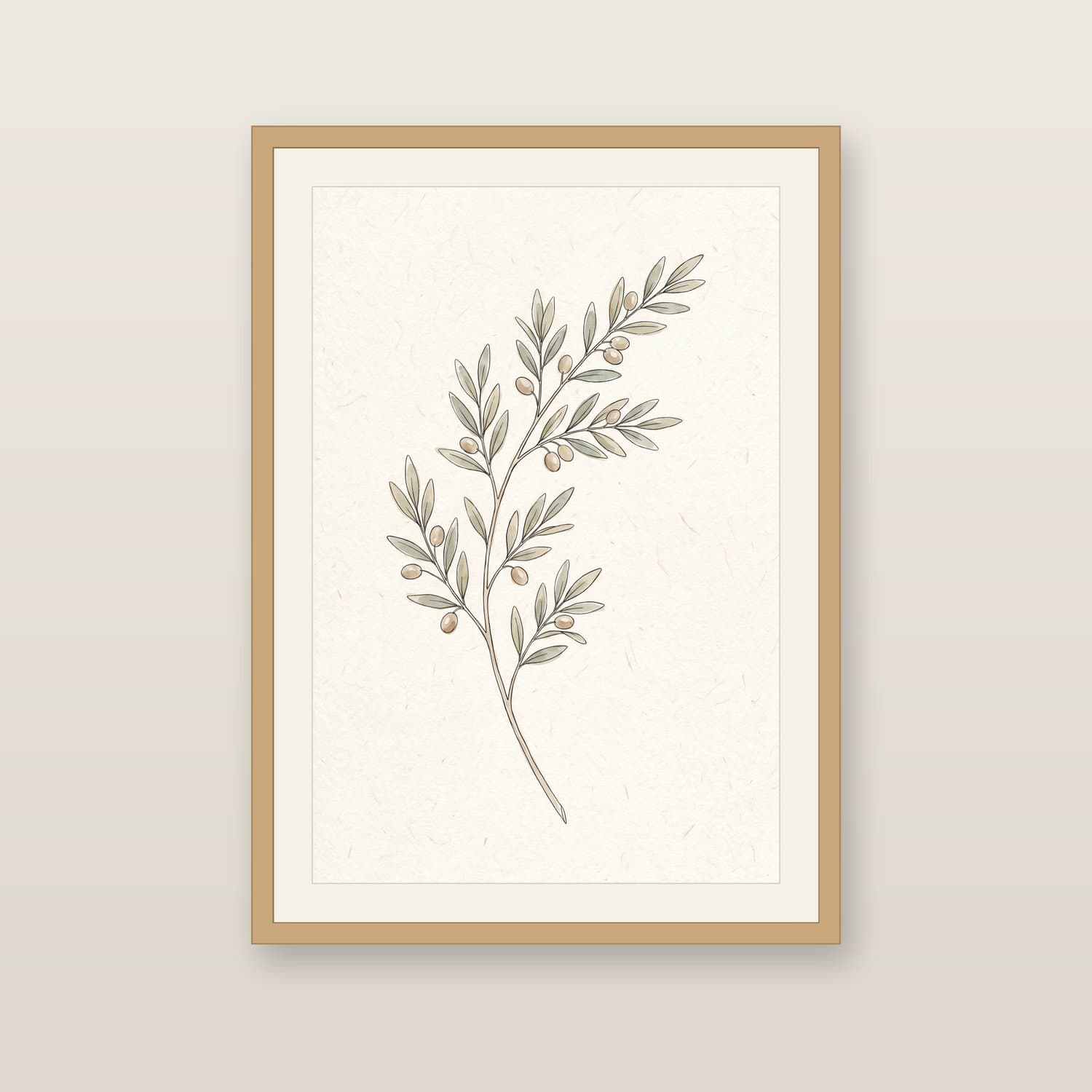 Close-up detail of the Olive Branch Japandi art print