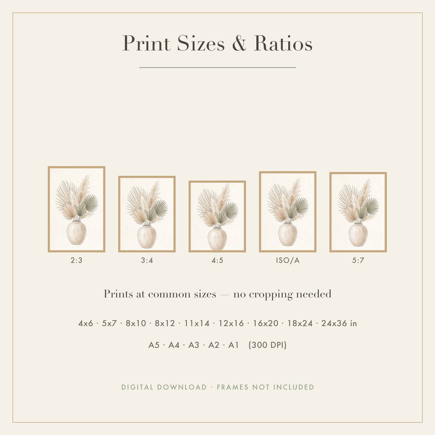 Palm In Vase Japandi print shown framed at an angle