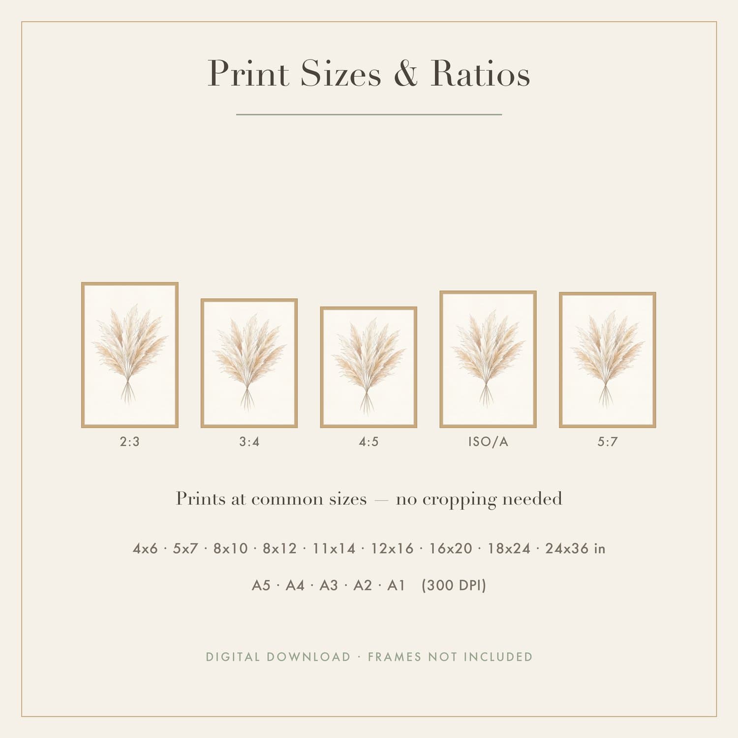 Pampas Grass Japandi print shown framed at an angle