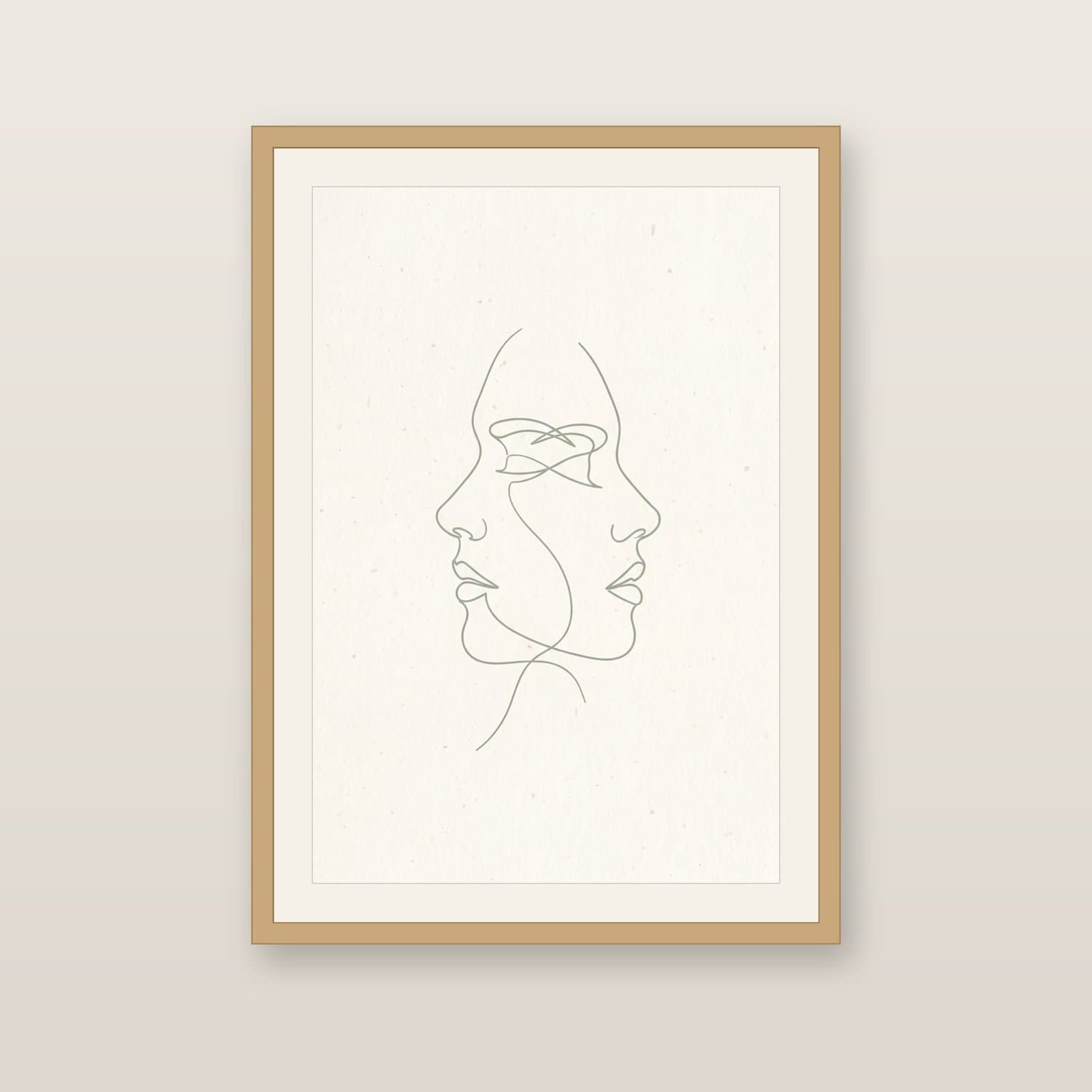 Close-up detail of the Two Faces Line Art Japandi art print